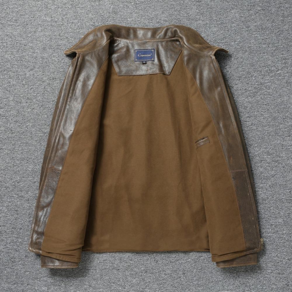 Chinese Size 1940 Style Men Leather Jacket Uncoated Cracked Goatskin Leather Soft Slim Spring Autumn