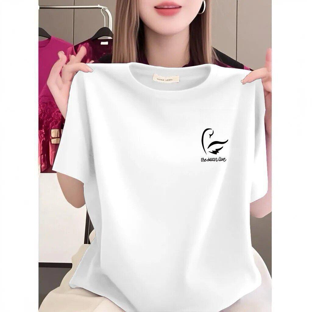 Women's Plus Size Printed Round Neck T-Shirt - Summer Casual Loose Fit, Slimming, High-End