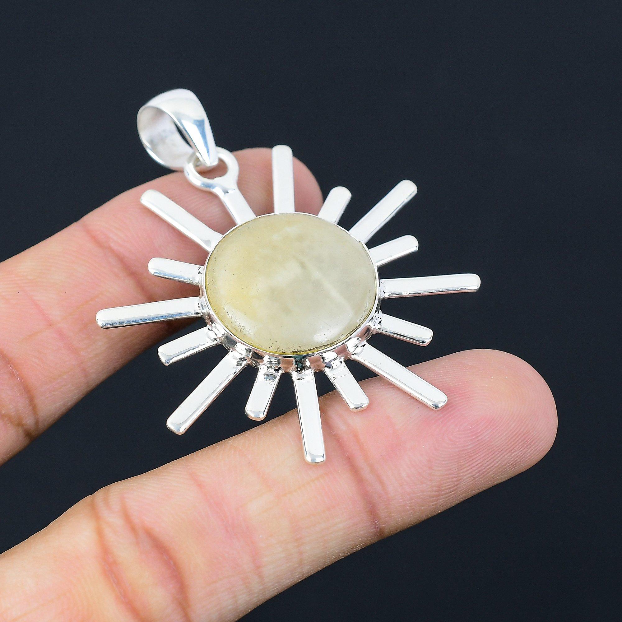 Friendship Day Sale Round Natural Plume Agate Wife Birthday Pendant 925 Silver