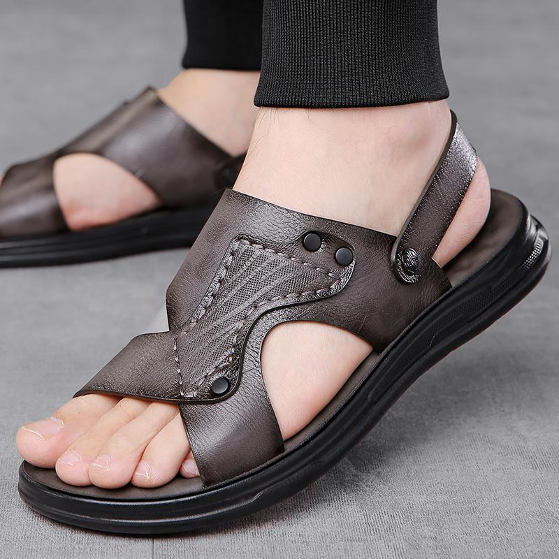 TUINANLE Sandales pour Homme Cuir PU Classique Romaines Homme Été Marche Plage Sandales Plates Chaussures pour Homme Baskets Sandalias Hombre Pantoufle Homme