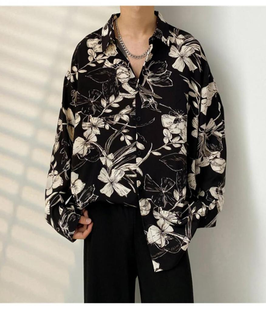 QYY Aloha Long Floral Loose Open Sun Casual Summer Men's Shirt, Sleeve, Print, Fit, Collar, Lightweight, Protection, Shirt, Stylish, Beachwear,