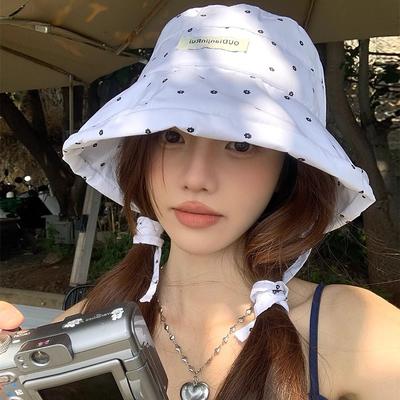 Summer Trip Big Hat Brim Sun Protection Sun Protection Pot Hat Korean Version Ins Small Fresh Polka Dot Lace Fisherman Hat Student Girl