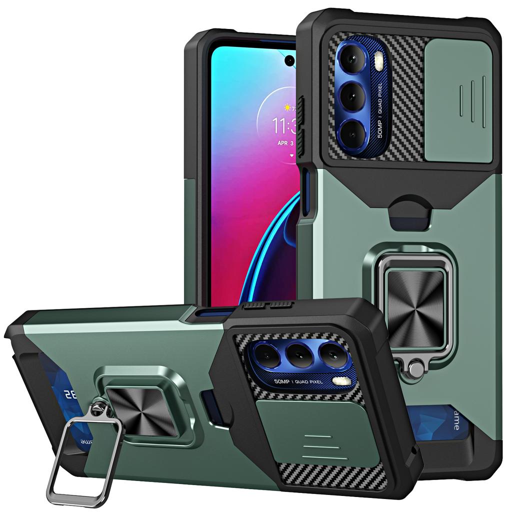 For MOTO G Stylus 5G 2025 PC with Stand Ring Sliding Window Multifunctional Magnetic Anti-Drop Anti-Fingerprint Phone Case