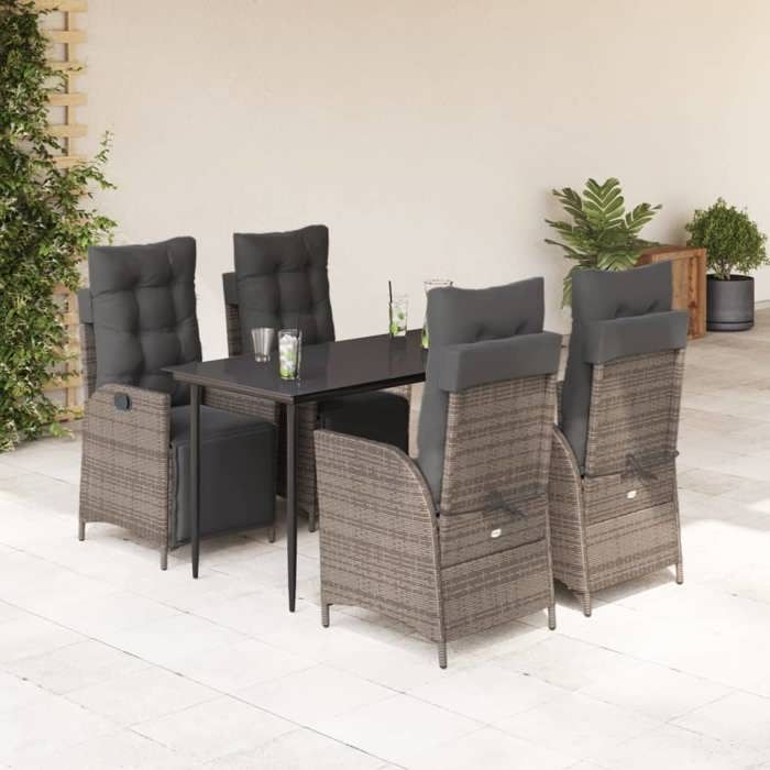 VidaXL Garden Dining Set with Cushions 5 Pcs, Table and Chairs with Adjustable Backrest, Outdoor Furniture, 3213422