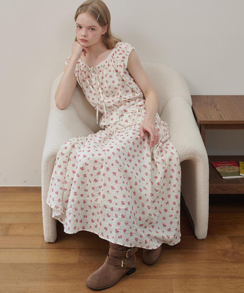 Opening Sunshine York Frill Flower Maxi Skirt Cream