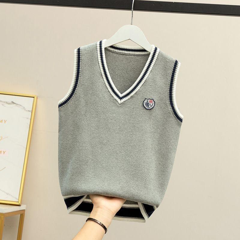 Autumn Winter British College Style Kids Cotton Knit Vest Infant Boy School Uniform Waistcoat Soft Toddler Knitwear for Outdoor