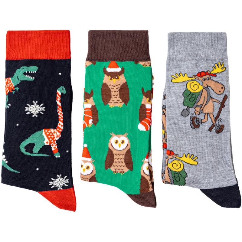 Christmas Reindeer Dinosaur Mid-Calf Socks - Trendy Men's & Women's Owl Design