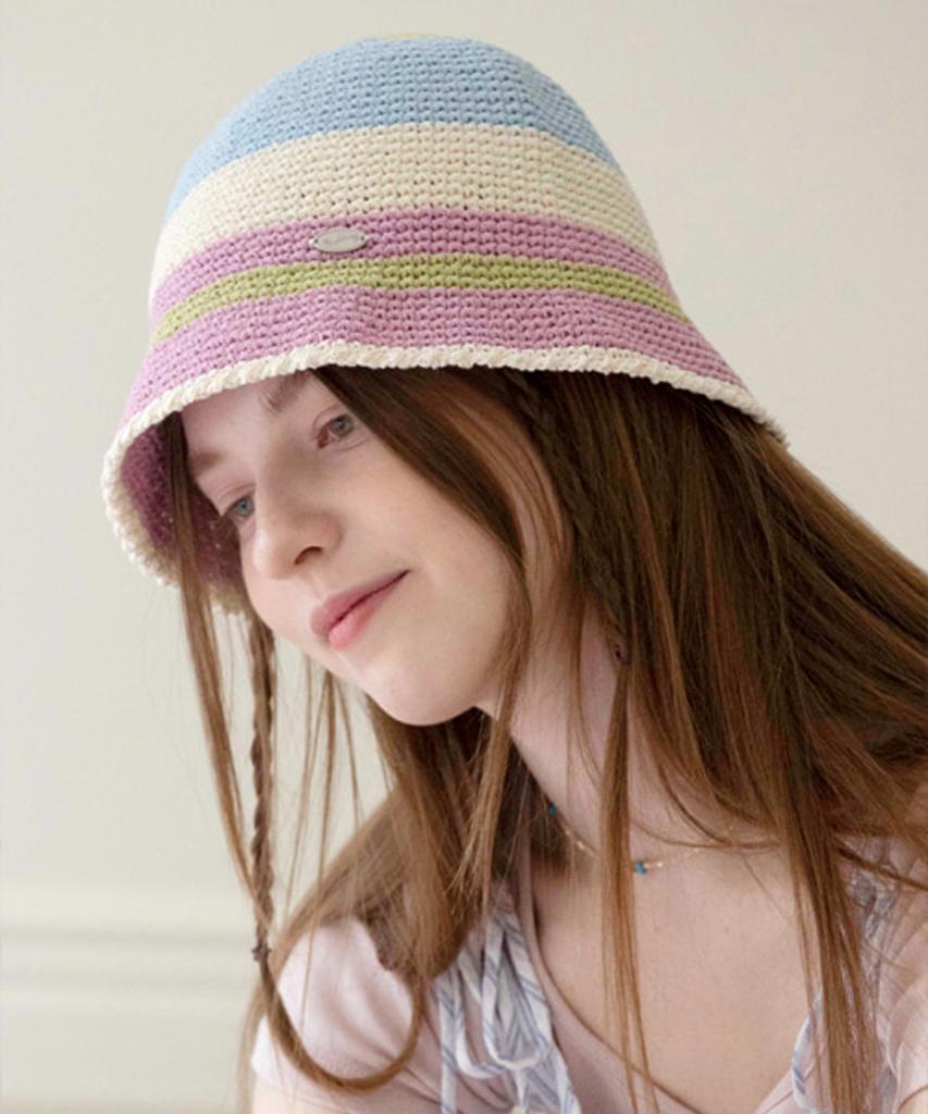 Seullouseulloulli Cotton Candy Handmade Crochet Bucket Hat _ Pastel