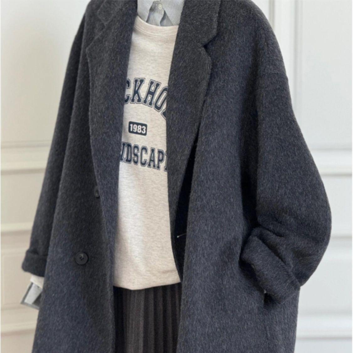 

Xiao Qi Petite Korean Style Grey Coat - 2025 Autumn/Winter Women s Outerwear with Hepburn Influence. S (Recommended for 85-95 lbs)