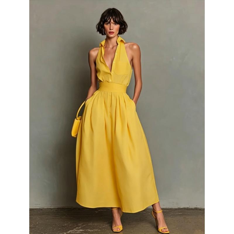 GMXIA Women's  Sleeveless Halter Neck Fashion Summer Spring Casual Dresses