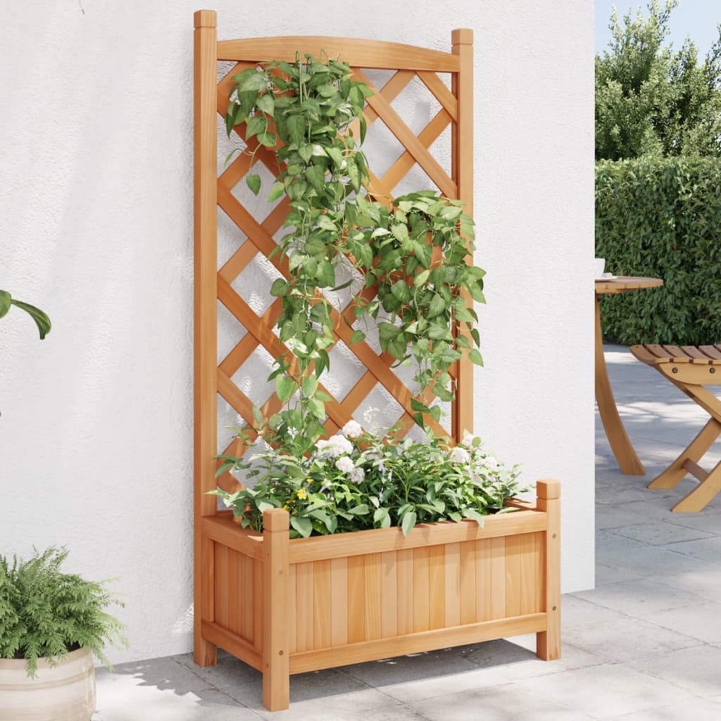 Vidaxl Planter with Trellis, Brown, Solid Fir Wood