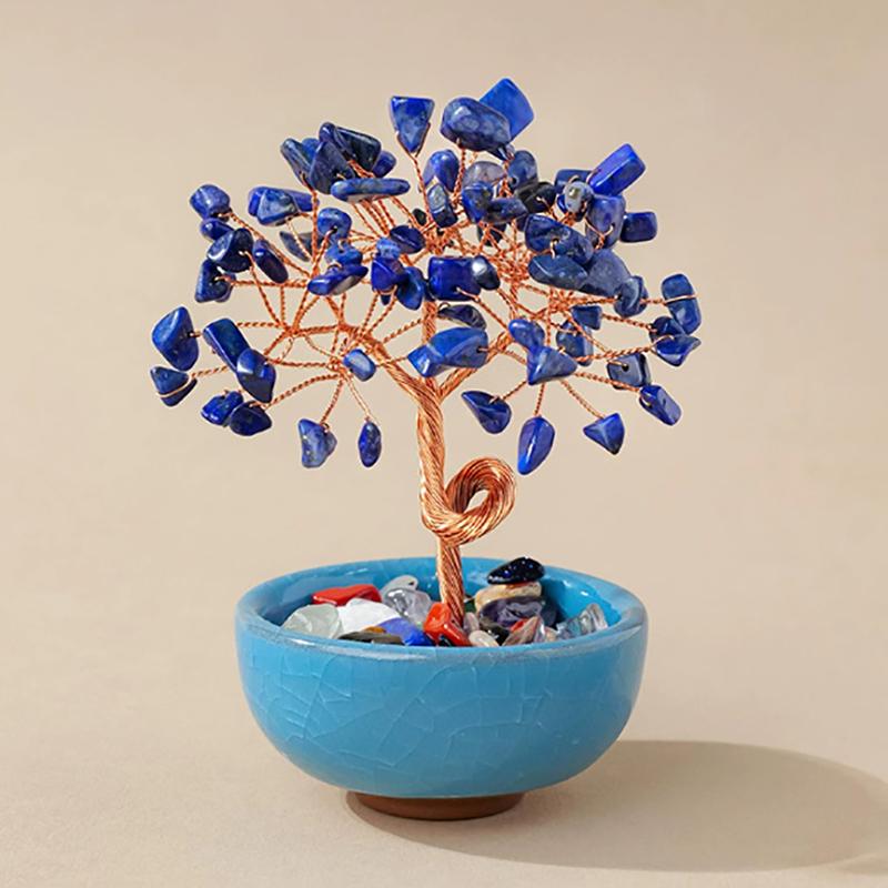 Colorful  Stone Wealth Tree Colorful Tea Bowl Base Home Desk Living Room  Decoration