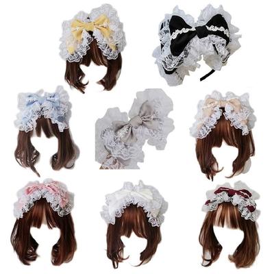 Lolita Maid Cosplay Hair Accessory Headband Japanese Lace Big Bowknot Headdress