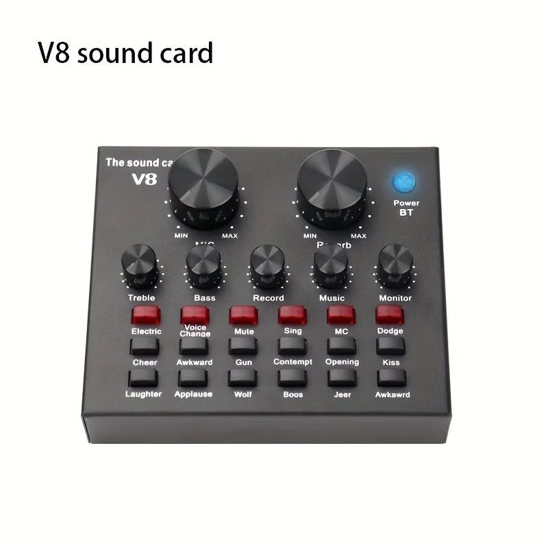 V8 Audio Mixer USB External Sound Cardof Headset Microphone Live Broadcast Sound Card for Mobile Phone Computer Sound Card