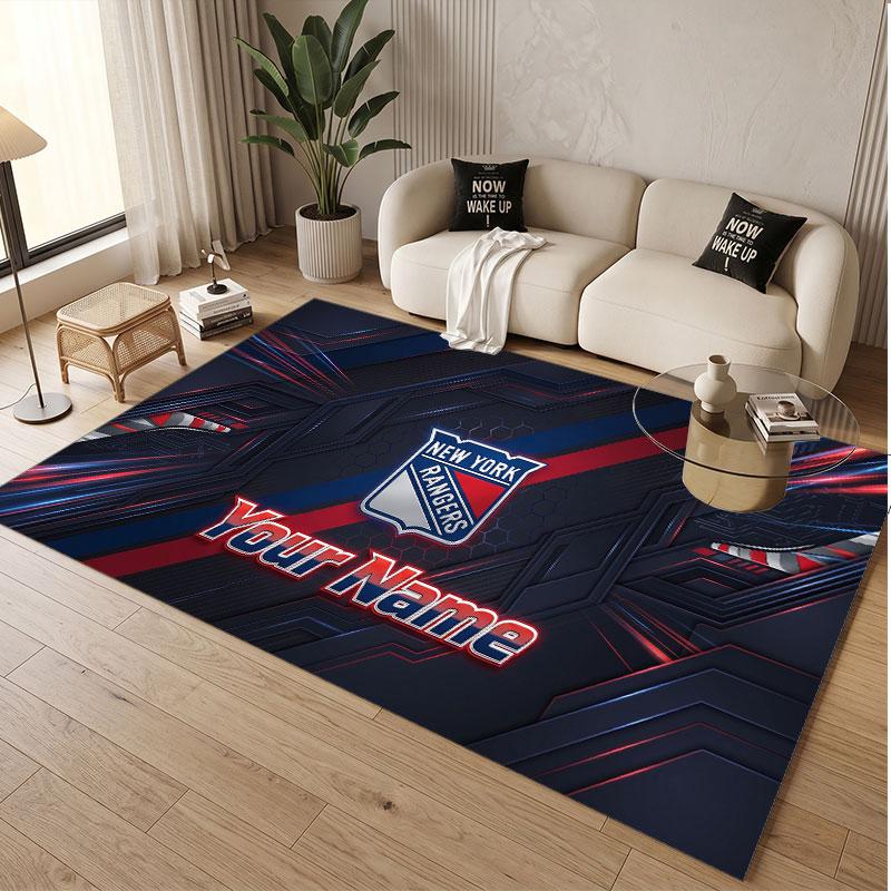 Custom Rug New York Rangers Pattern Print Name Text Soft Non‑Slip Floor Carpet for Home Indoor Decoration