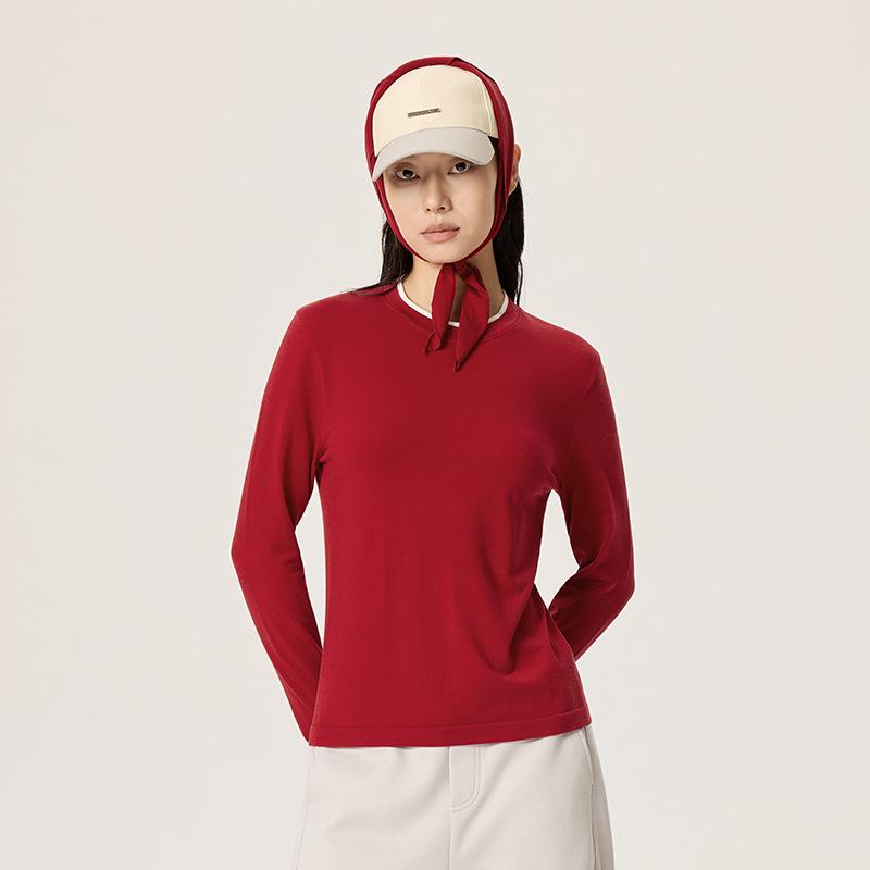 Merino Wool Seamless Color Block Two-Piece Sports Long Sleeve T-Shirt