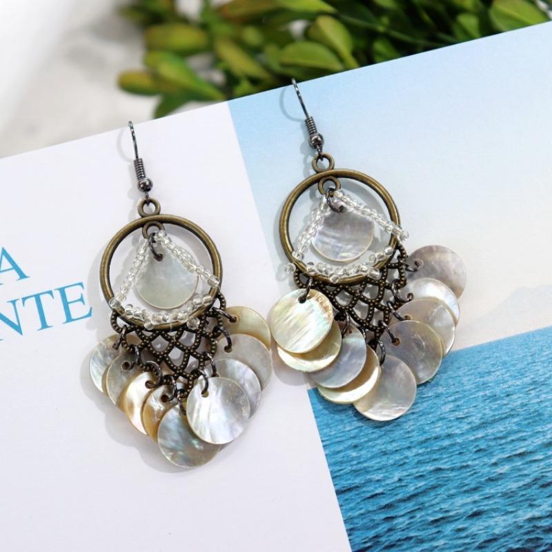 Bohemian Vintage Gorgeous Shell Earrings Long Tassel Versatile Vacation Femininity Court Earrings Ear Accessories