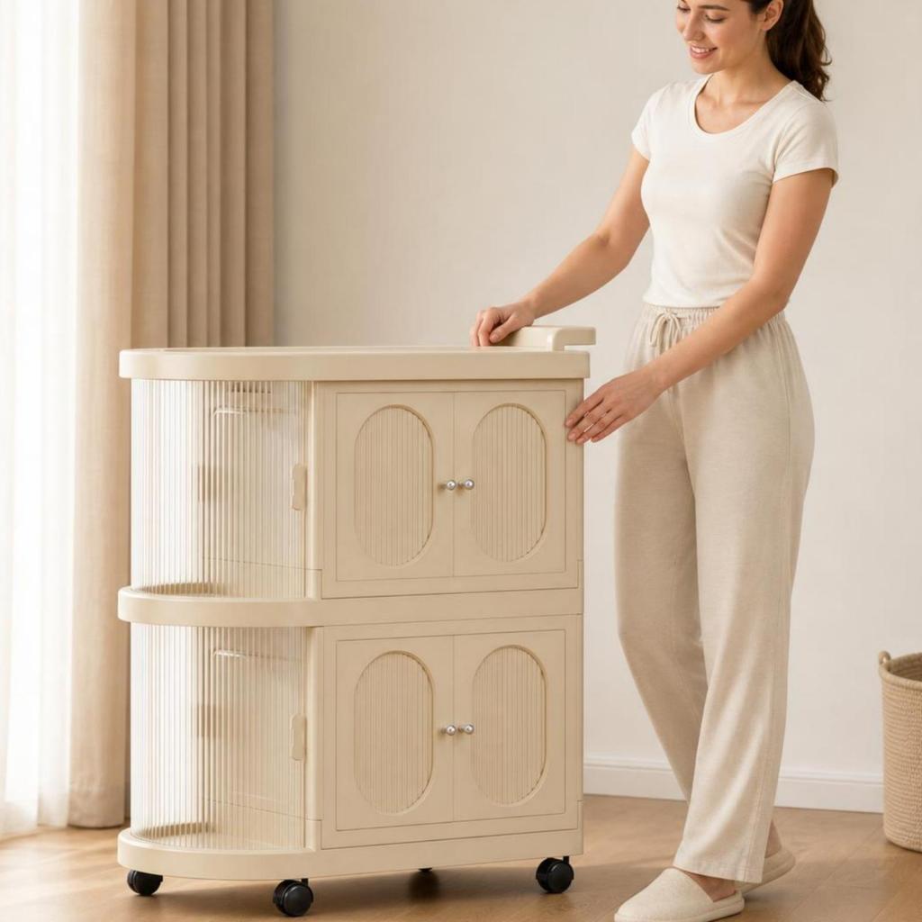 Clear Panels Large Capacity Folding Baby Cabinet Two-Level Nursery