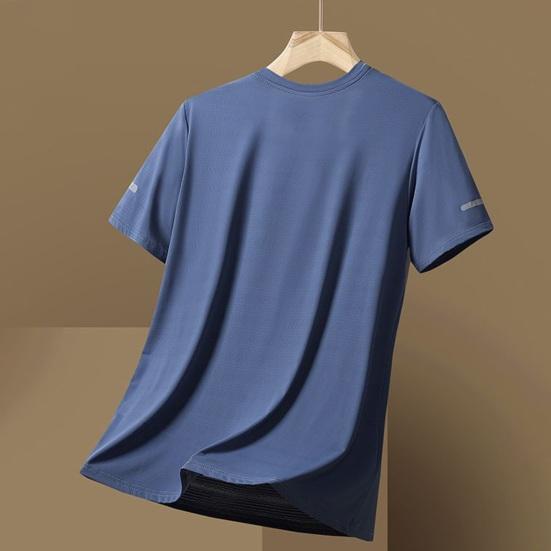 Summer Men T-shirt Ice Silk Round Neck Loose Pure Color Short Sleeves Pullover Casual Daily Wear Sport Fitness Top