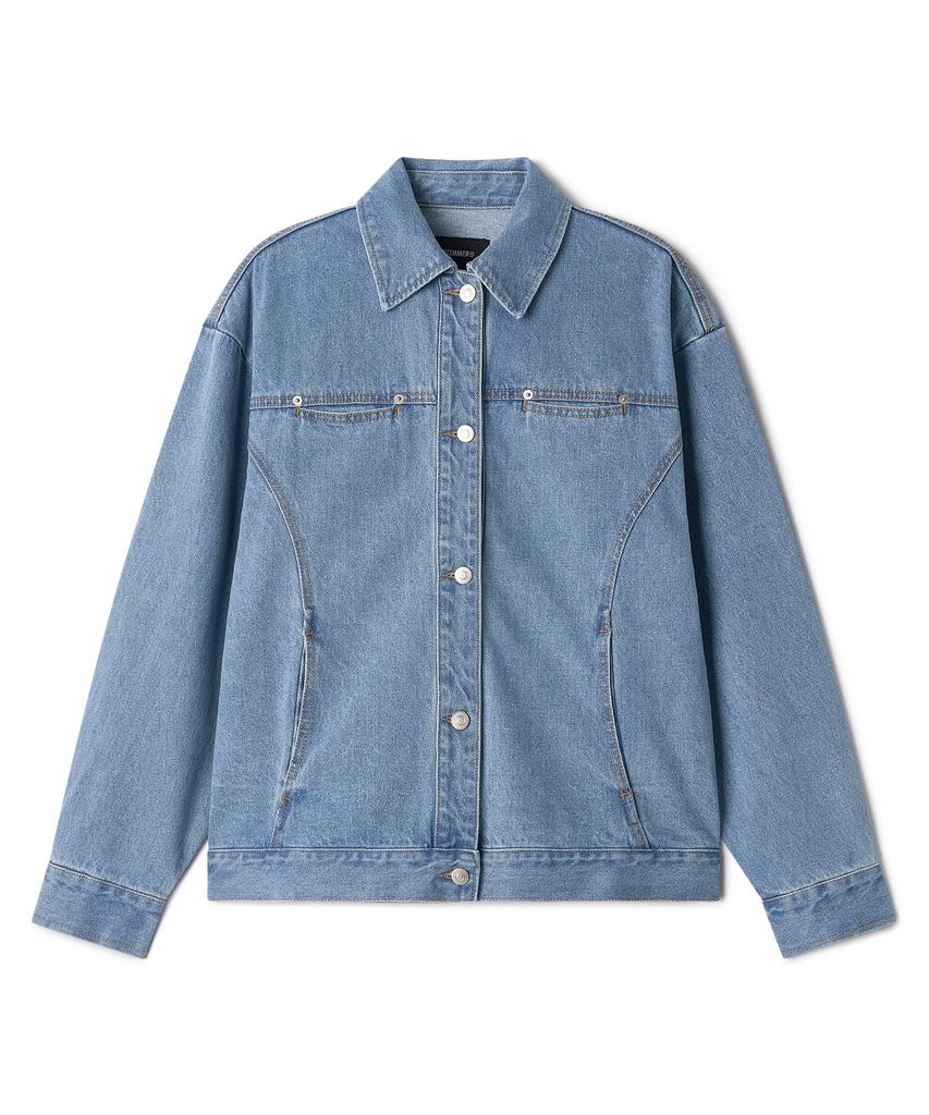Peace Maker Divide Minimal Denim Trucker Jacket (Light Indigo)