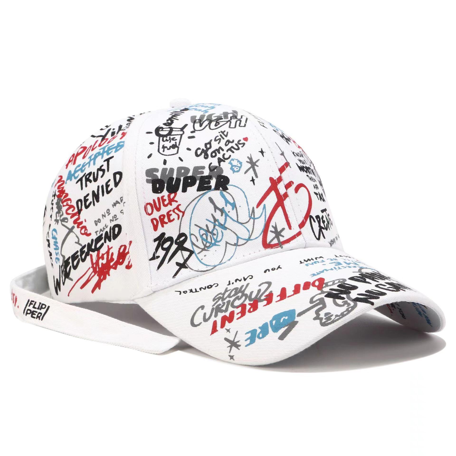 Neue Mode Graffiti Druck Baseballkappe Outdoor Baumwolle Casquatte Hut Herren Damen Sommerkappen Verstellbar Buchstabe Cool Gorra 55-60CM