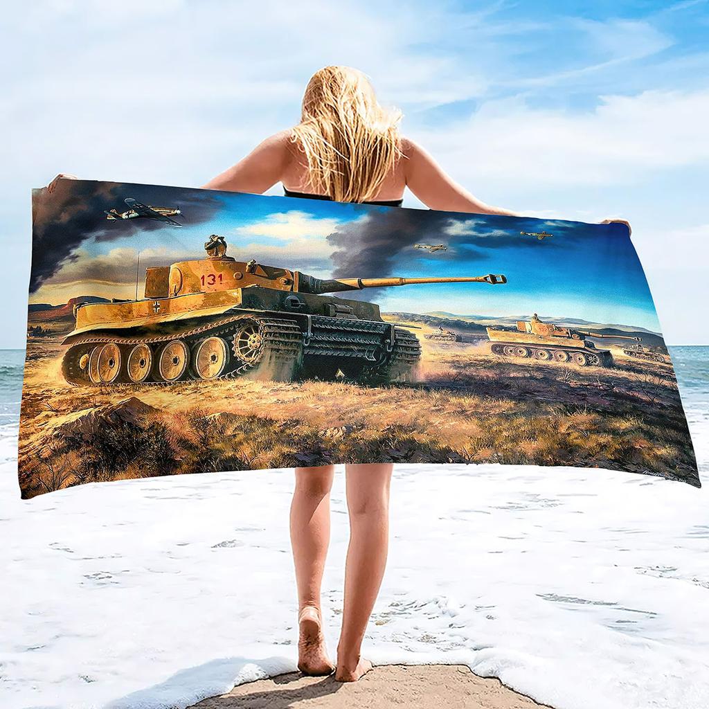 Beach Towel Oversized,Thick Sand Free Microfiber Beach Towel Tank Print, Super Absorbent Quick Dry Swim Beach Towels for Men,Boy