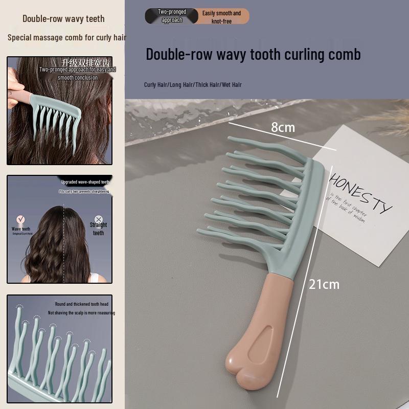 Fluffy Tooth Three-Row Boar Bristle Hairdressing Comb - Wooden, Pointed, Long Handle for Teasing, Curling, and Styling