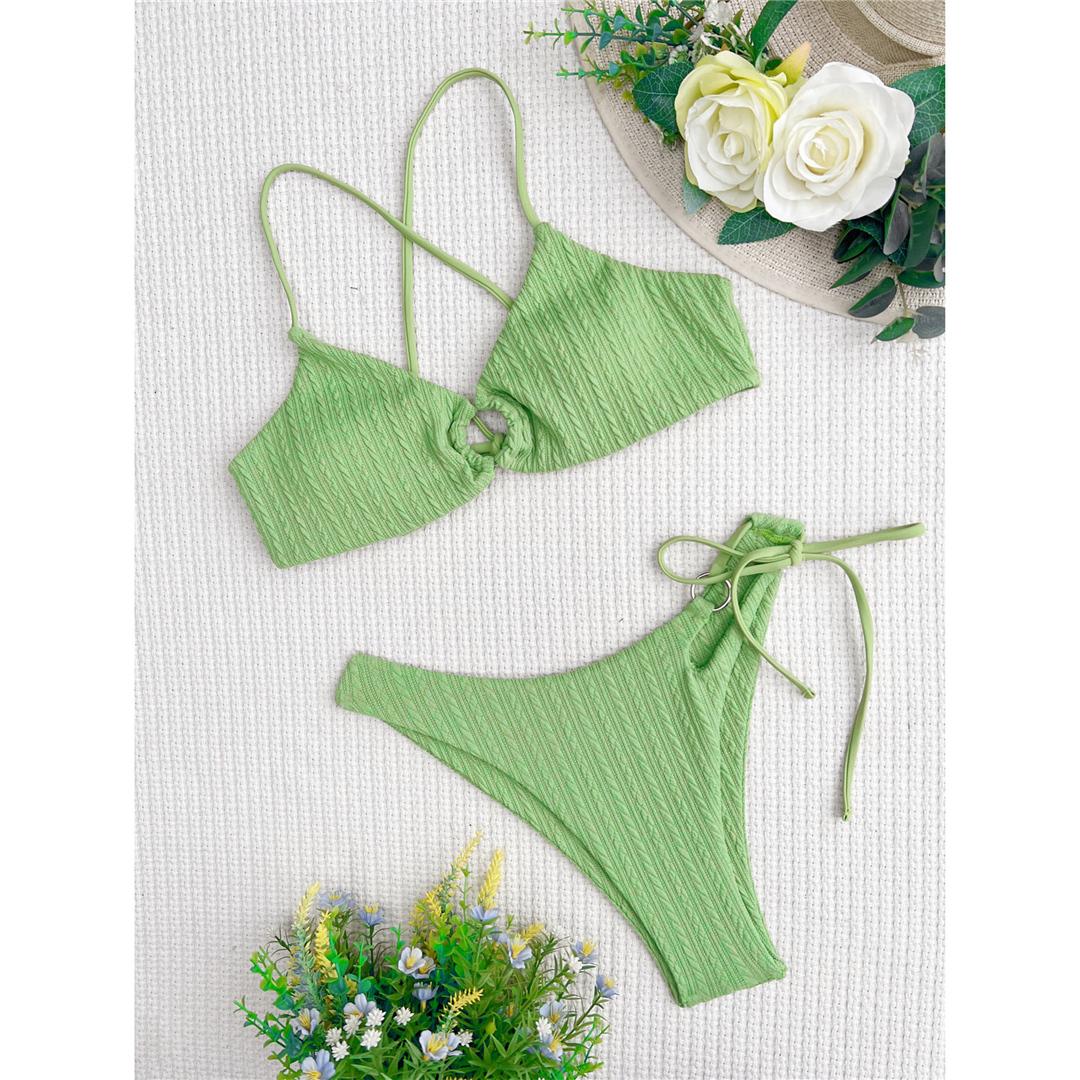 

Морщинистый бикини со средней талией, женский купальник, женский купальник из двух частей, комплект бикини, купальный костюм, купальный костюм для женщин L зелёный