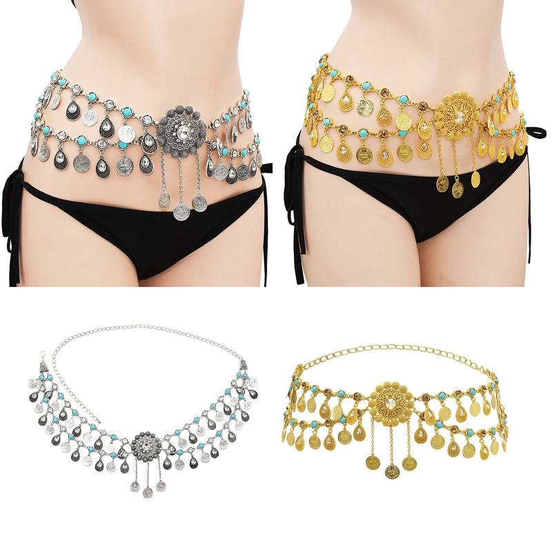 Coin Belly Chain Dance Dress Belt Coin Tassel Indian Waist Chain Jewelry Body Chain Bohemian  Metal Waist Belt
