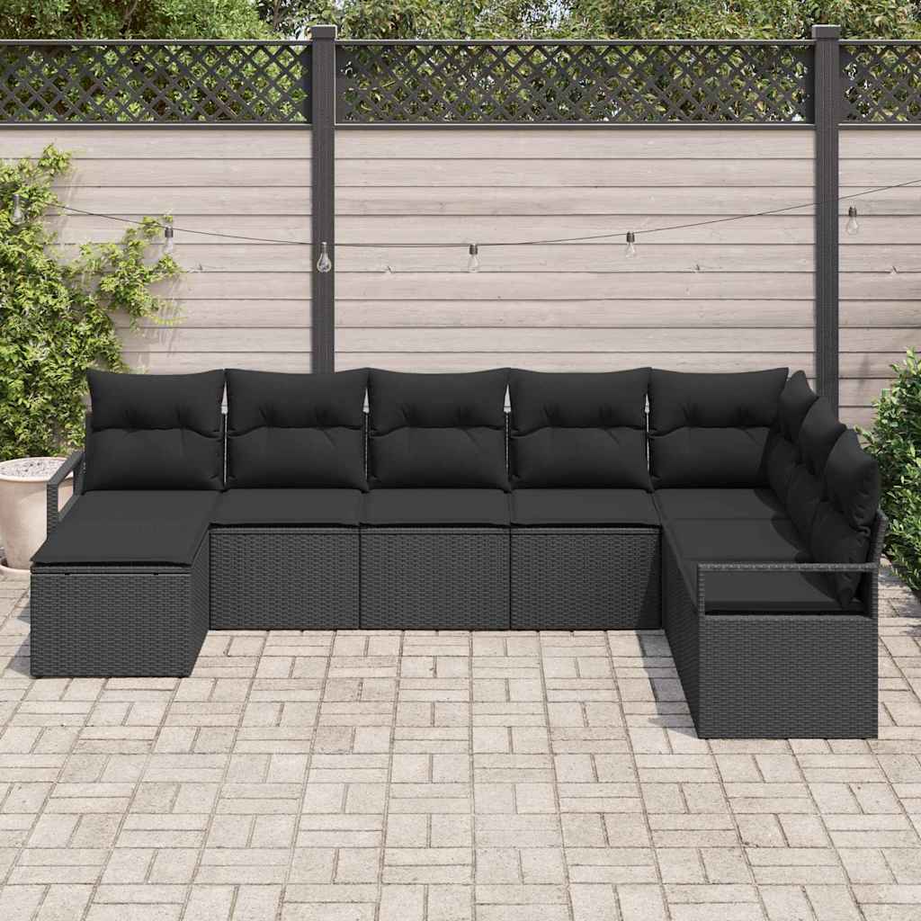 8 Piece Sofa Set with Cushions Black Poly Rattan