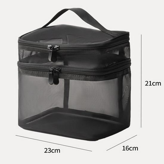 2025 Double Layer Large-Capacity Handheld Nylon Transparent Makeup Organizer Bag