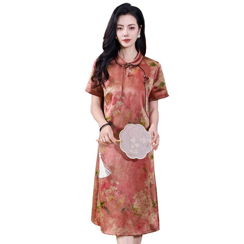 Hualuo fragrant cloud yarn dress  dress gentle improvement hanfu skirt silk printing zen cheongsam
