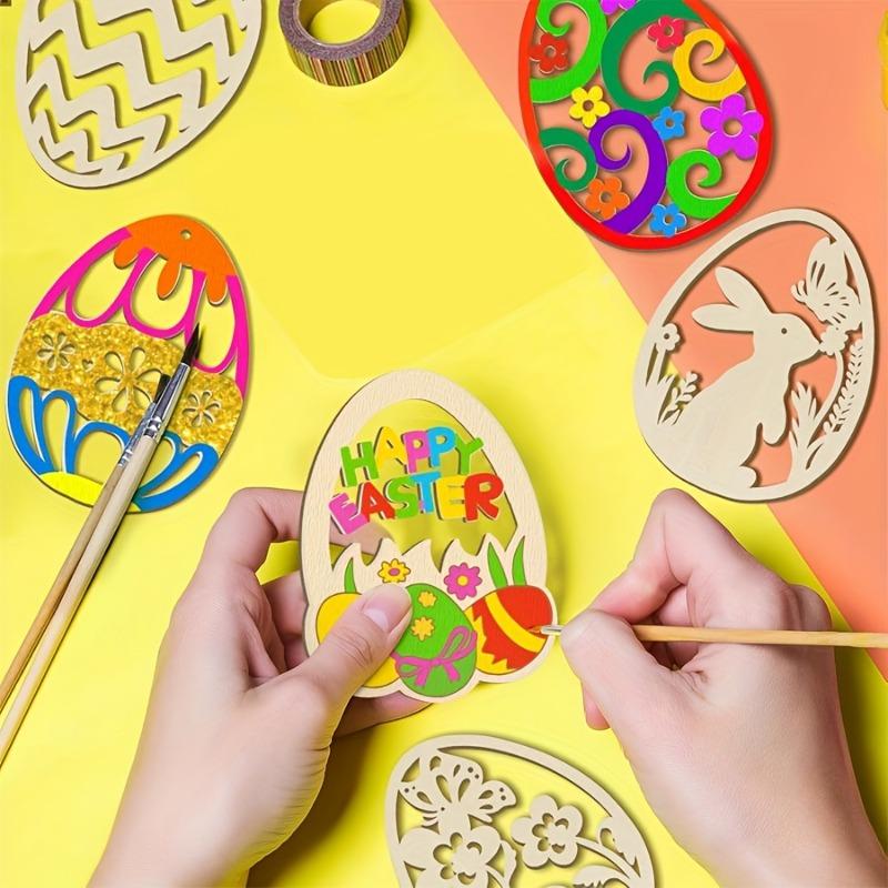 1 Set DIY Ostereier Holzscheiben Oster Hängeanhänger Unfertige Holzhandwerke für Glückliche Osterparty Kinder Graffiti Ei