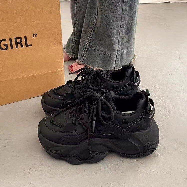 Thick-soled Heightening Daddy Shoes Women's Spring and Autumn Korean Version of The Fried Street Show Feet Small Casual Sports Shoes