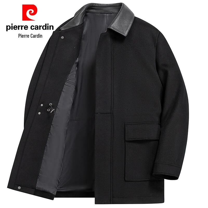Pierre Cardin Men's Pure Wool Leather-Collar Jacket
