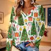 Women's V-Neck Long Sleeve Christmas Printed Lightweight Top for Spring and Summer