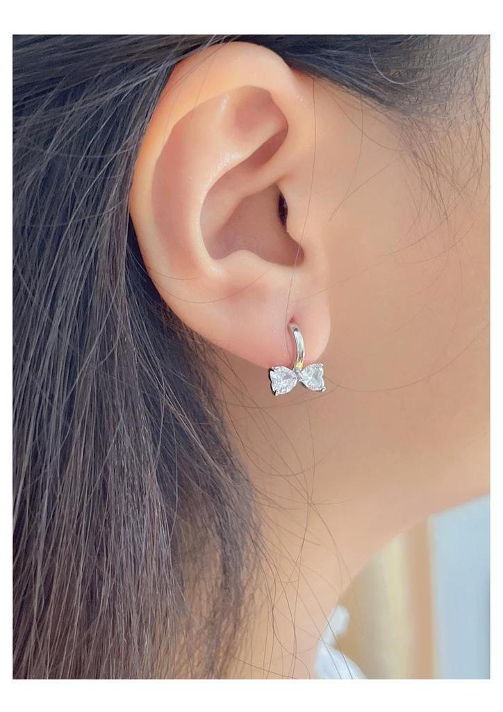 S925 Sterling Silver Bow Zirconia Earrings - Elegant Korean Style for Women