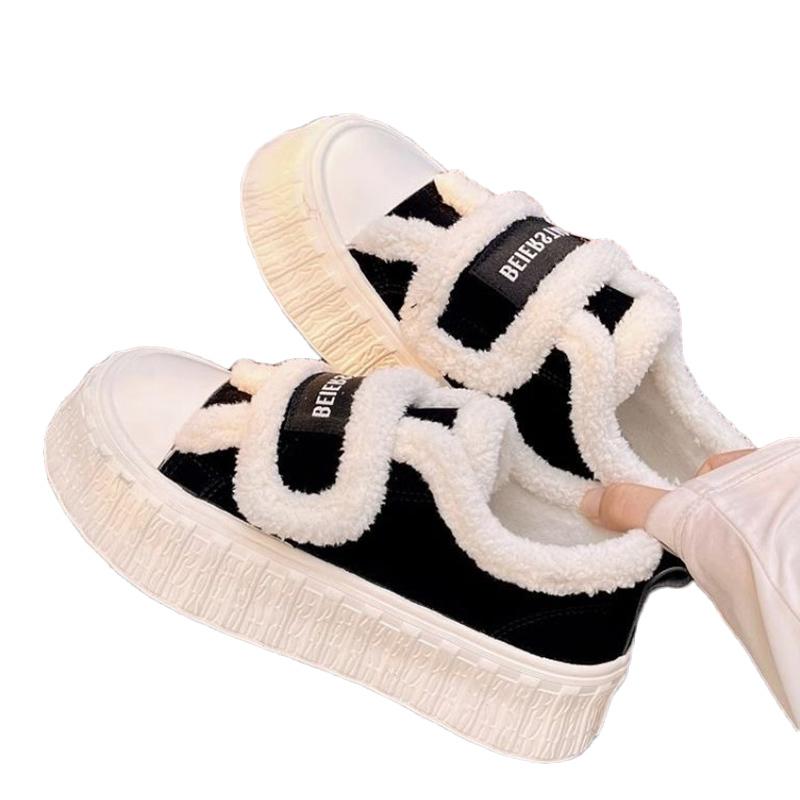 Fur Platform Women Sneakers Canvas Flats Cotton Shoes Short Plush Casual Shoes Winter 2024 Trend Walking Cozy Mujer Zapatillas