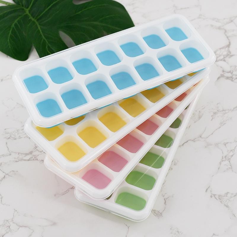 1Pcs Silicone Square 14 Cube Easy Release Ice Cube Molds Ice Cube Tray Mold With Lid Kitchen Bar Diy Iced Cocktail Freeze Tool