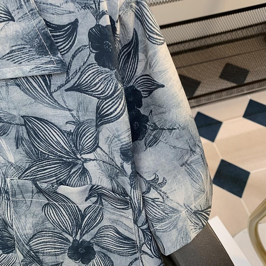 Summer Island Vacation Style Ice Silk Short Sleeve Floral Shirt Men's Hawaiian Cuban Collar Shirt Cool Fashion for Men