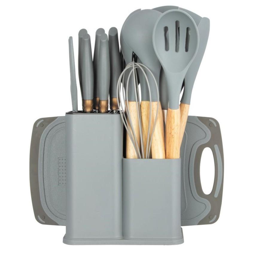 Set di utensili da cucina in silicone set da 19 pezzi padella antiaderente set per la casa coltello combinazione silicone utensili da cucina resistenti alle alte temperature