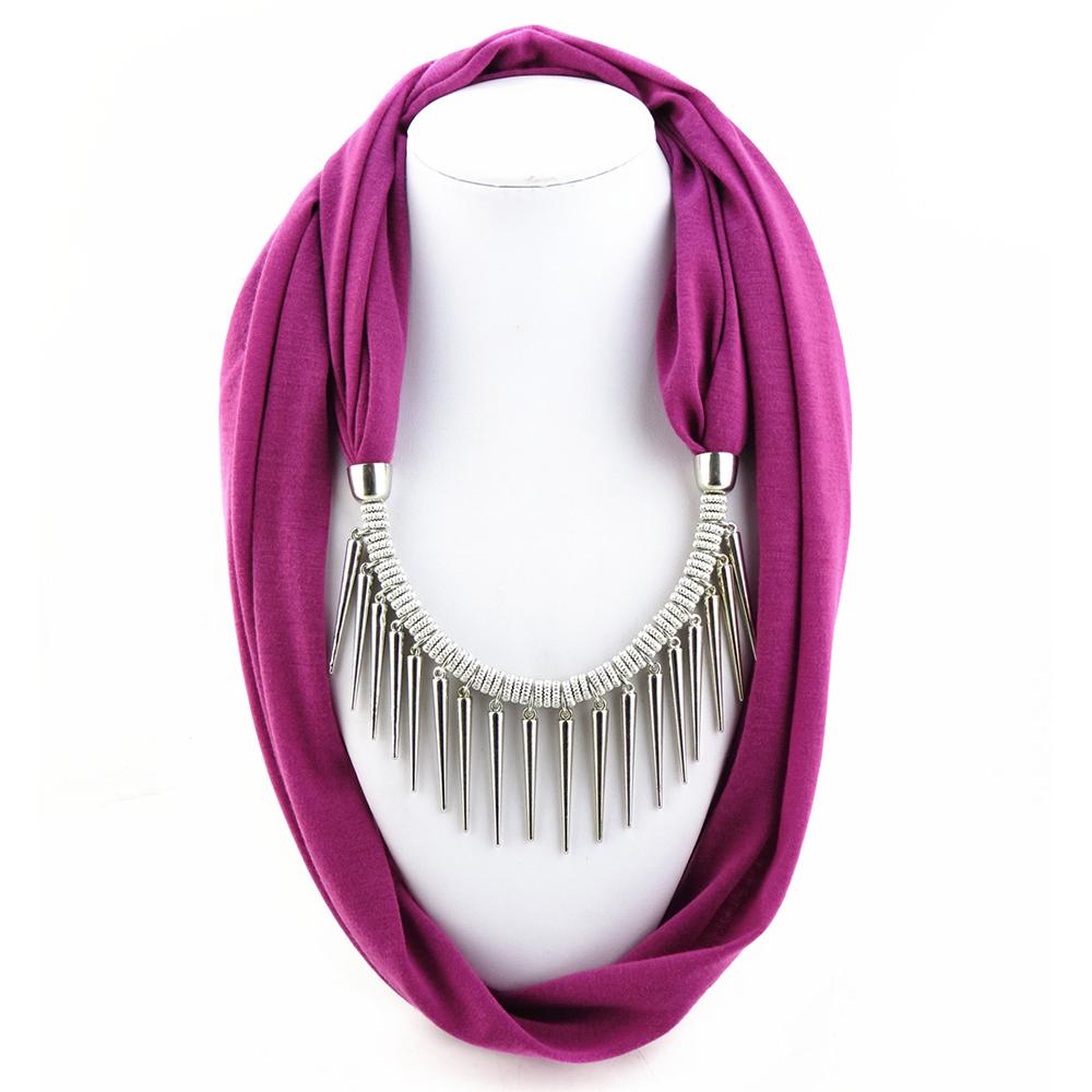 Stylish Fashion Scarf Necklace with Metal Spike Pendant – Elegant Infinity Scarf for Women, Boho Chic Statement Accessory