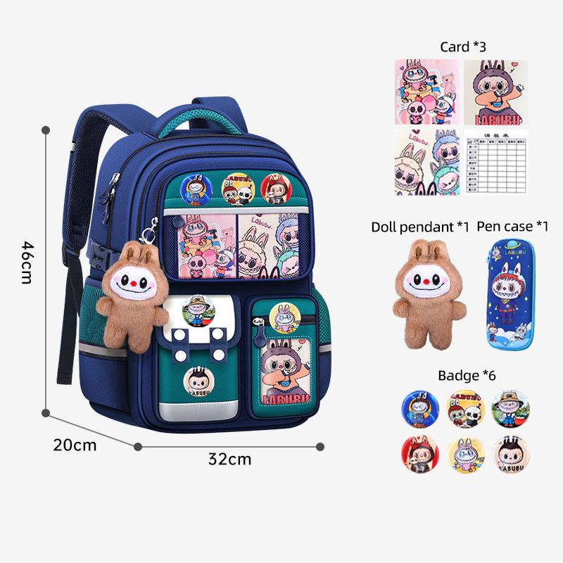 New Cartoon LABUBU Schoolbag Lightweight Burden-reduced Ridge Protection and Large-capacity Children's Schoolbag Backpack for Grades 1-6