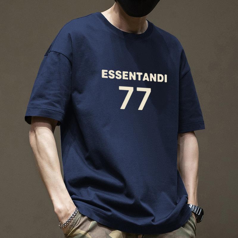 Cotton Short Sleeved T-shirt Men's Summer Trendy Printed Round Neck Shirt Loose Trendy Breathable T-shirts