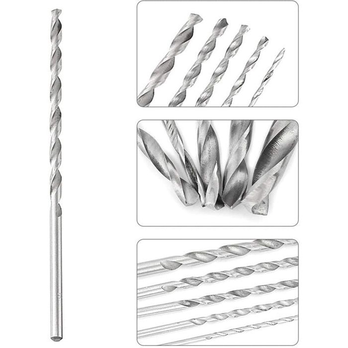 Foret hélicoïdal - AIMOONSA - 2-5mm - Extra long 150-160mm - Acier rapide HSS - Pack 5 (2/3/3.5/4/5mm)
