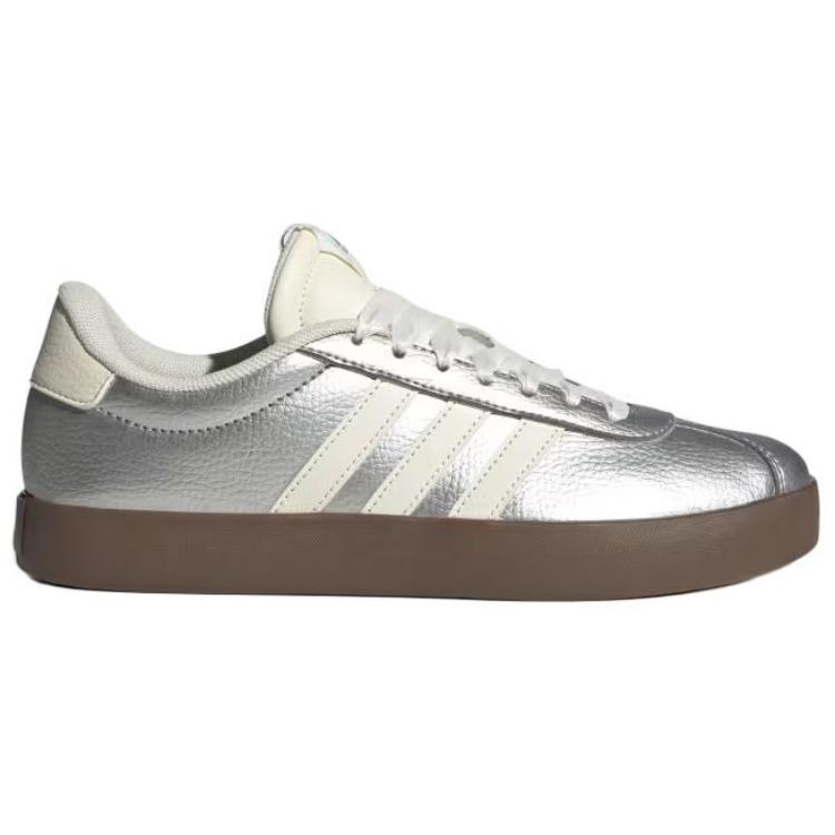 Adidas VL Court 3.0 Silver Metallic Unisex Sneakers Off-White Gum JQ7315