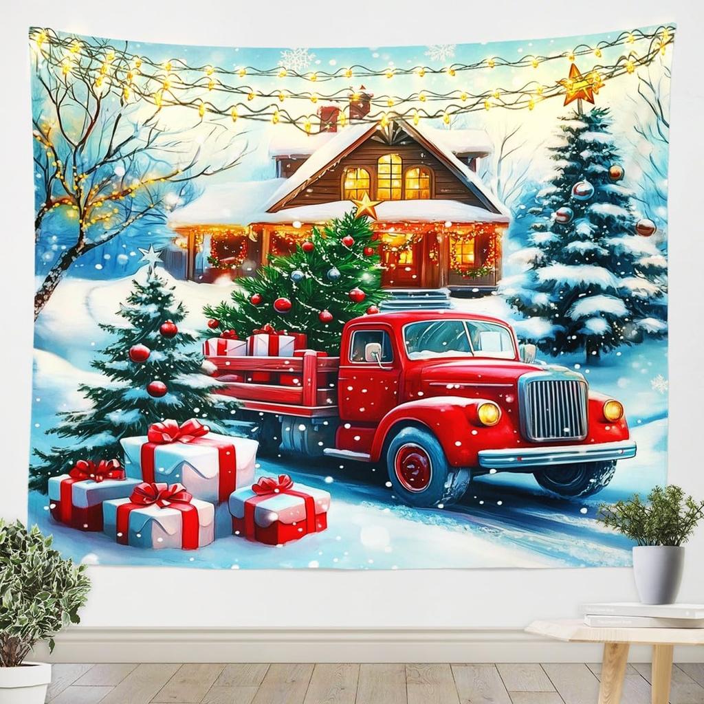 Frohe Weihnachten Wandteppich Neujahr Hintergrund Wandbehang Dekoration Kamin Strümpfe Geschenke Hängestoff