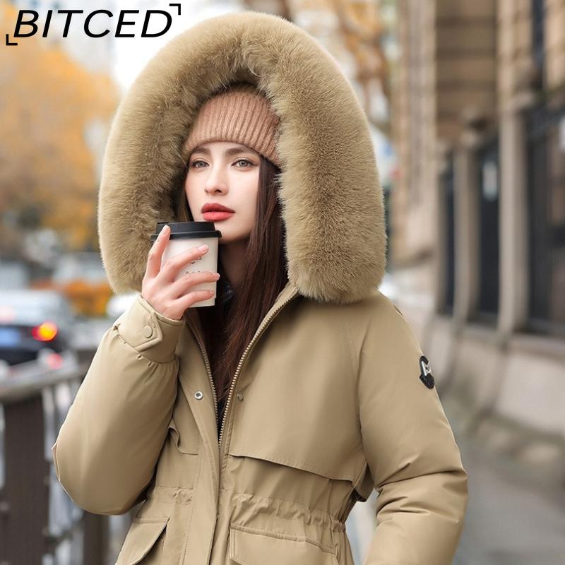 BITCED Women's Winter Slimming Down Jacket with Fashionable Fleece Lining and Thick Fur Trim