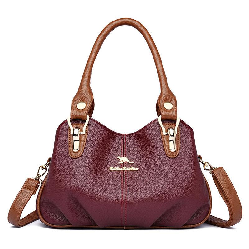 

Женская сумка Johnature, большая вместительная сумка, модная универсальная кожаная сумка, однотонная повседневная сумка на плечо красный