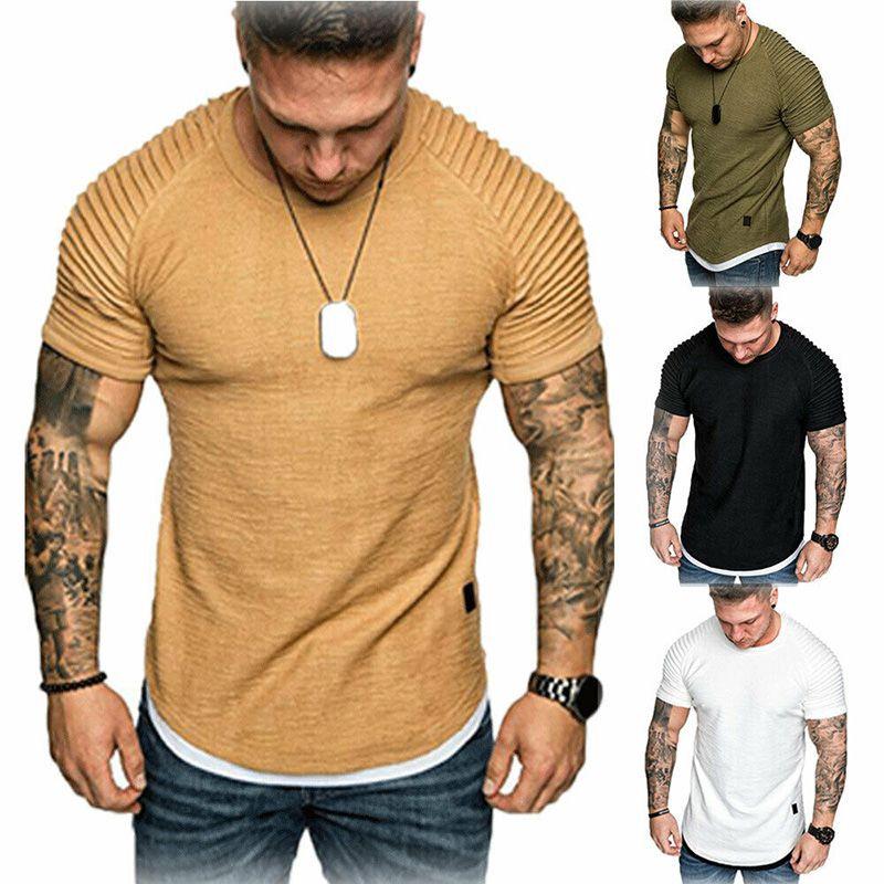 Men Solid Color Slim Fit O Neck Short Sleeve Muscle Tee Shirt Casual Tops Shirts